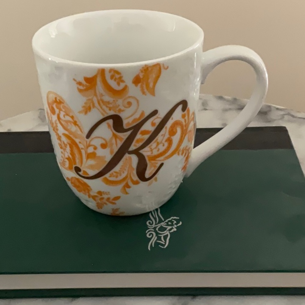 Pier 1 Imports Porcelain Mug, Letter K initial, 12 oz